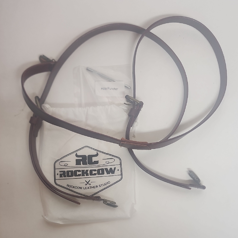 Rockcow Leather Studio Brown Quality Leather Suspenders W/ Dust Bag & Hole Punch